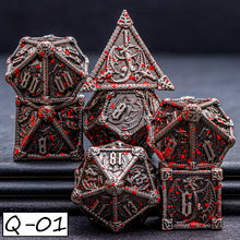 Load image into Gallery viewer, Dragon Marked Metal Polyhedral Dragon Dice For Dungeon and Dragon Pathfinder Role Playing Game D20 D12 D10 D8 D6 D4 DND Dice Set