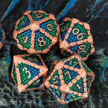 Load image into Gallery viewer, Dragon Scale Metal DND Dice Set, Dungeon and Dragon Polyhedral D&D Dice Sets, D and D D+D RPG 20 Sided Dice D20 D12 D10 D% D8 D6 D4