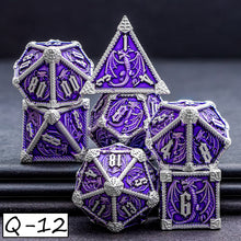 Load image into Gallery viewer, Dragon Marked Metal Polyhedral Dragon Dice For Dungeon and Dragon Pathfinder Role Playing Game D20 D12 D10 D8 D6 D4 DND Dice Set