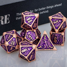 Load image into Gallery viewer, Dragon Marked Metal Polyhedral Dragon Dice For Dungeon and Dragon Pathfinder Role Playing Game D20 D12 D10 D8 D6 D4 DND Dice Set