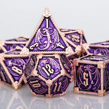 Load image into Gallery viewer, Dragon Marked Metal Polyhedral Dragon Dice For Dungeon and Dragon Pathfinder Role Playing Game D20 D12 D10 D8 D6 D4 DND Dice Set