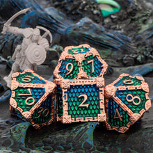 Load image into Gallery viewer, Dragon Scale Metal DND Dice Set, Dungeon and Dragon Polyhedral D&D Dice Sets, D and D D+D RPG 20 Sided Dice D20 D12 D10 D% D8 D6 D4