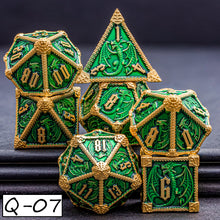 Load image into Gallery viewer, Dragon Marked Metal Polyhedral Dragon Dice For Dungeon and Dragon Pathfinder Role Playing Game D20 D12 D10 D8 D6 D4 DND Dice Set