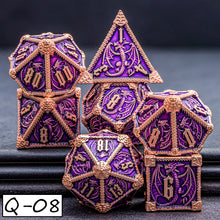 Load image into Gallery viewer, Dragon Marked Metal Polyhedral Dragon Dice For Dungeon and Dragon Pathfinder Role Playing Game D20 D12 D10 D8 D6 D4 DND Dice Set