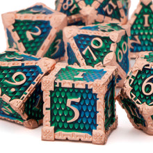Load image into Gallery viewer, Dragon Scale Metal DND Dice Set, Dungeon and Dragon Polyhedral D&D Dice Sets, D and D D+D RPG 20 Sided Dice D20 D12 D10 D% D8 D6 D4