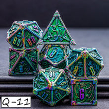Load image into Gallery viewer, Dragon Marked Metal Polyhedral Dragon Dice For Dungeon and Dragon Pathfinder Role Playing Game D20 D12 D10 D8 D6 D4 DND Dice Set