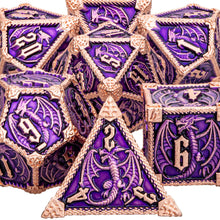 Load image into Gallery viewer, Dragon Marked Metal Polyhedral Dragon Dice For Dungeon and Dragon Pathfinder Role Playing Game D20 D12 D10 D8 D6 D4 DND Dice Set