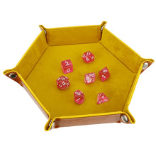 Load image into Gallery viewer, 6Color Key Box PU Leather Hexagonal Folding Hexagon Dice Tray Box Dice Game Tray for RPG DnD Game Dice Storage Table Board Games
