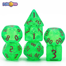 Load image into Gallery viewer, Spectral Green Poludie 7Pcs/Set Green/Pink DND Dice Set D4 D6 D8 D10 D% D12 D20 Translucent Polyhedral Dice for Role Playing Board Game D&amp;D MTG
