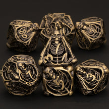 Load image into Gallery viewer, Necromancer&#39;s Choice Hollow Metal Dnd Dice Set Dungeon And Dragon Skull Gold D&amp;d D+D Dice D20 D12 D10 D% D8 D6 D4 RPG Polyhedra Role Playing Dice
