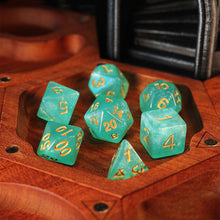 Load image into Gallery viewer, Enchanted Jade 7Pcs/Set Cyan Starry Sky DND Dice D&amp;D COC Dice D4 D6 D8 D10 D% D12 D20 Table Games MTG RPG Dice Set
